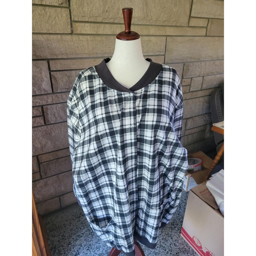 Anthony Richards 5X Plaid Button Front Long Sleeve Top Shirt Black White